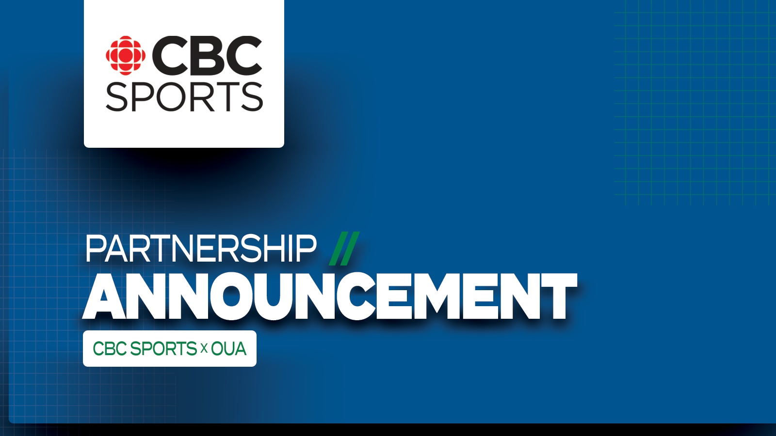 Graphic with predominantly blue background featuring white text that reads, 'Partnership Announcement' and the CBC Sports logo in the top left
