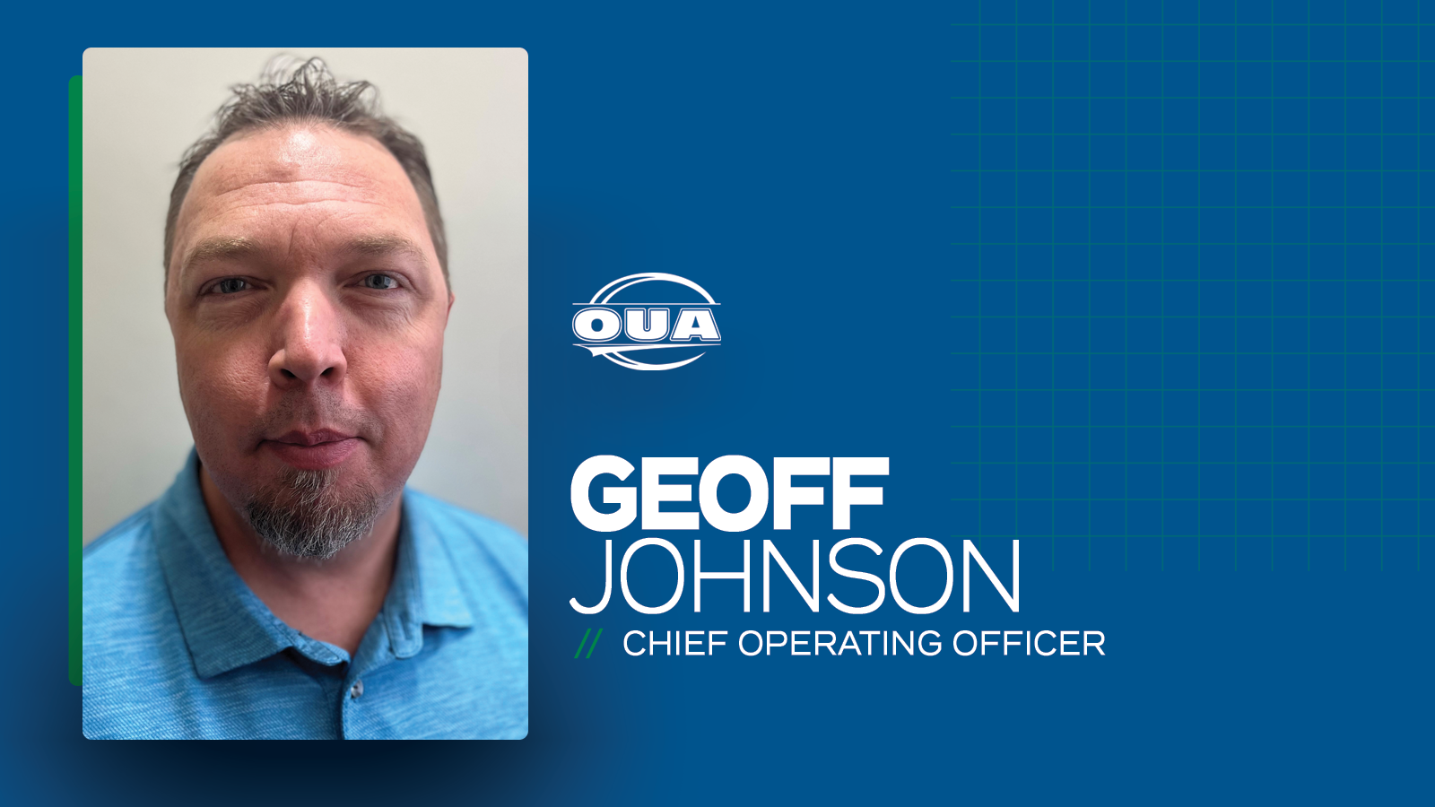 Graphic on blue background featuring headshot of Geoff Johnson and white text that reads, 'Geoff Johnson, Chief Operating Officer'